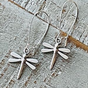 Dragonfly Kidney Wire Hoop Drop Silver Earrings